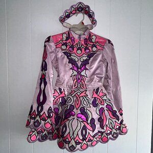 Vintage Lilac Satin Pink Purple Sequin Celtic Irish Dancing Competition Dress